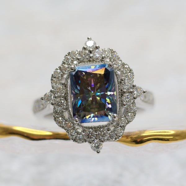 R0025- 7X9mm Colorful Radiant Moissanite Engagement Ring