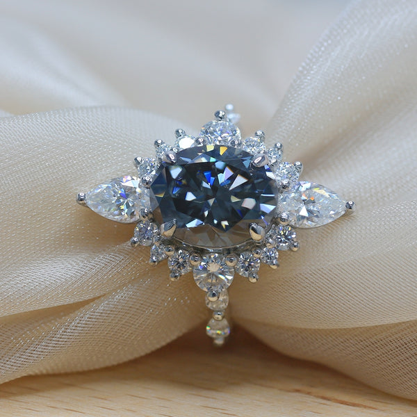 R0020- 5CT Gray Oval Moissanite Luxury Engagement Ring