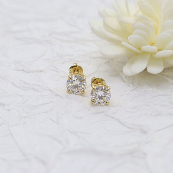 1ct+1ct Round Moissanite Solitaire Earring Studs