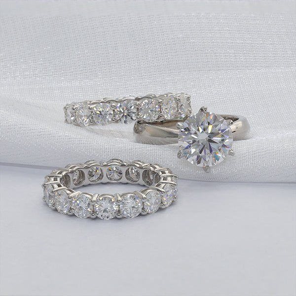 R00306-3.5ct Round Brilliant Cut Moissanite Ring Set