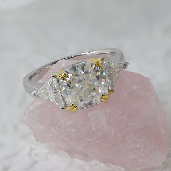 R0076-5CT Iced Crushed Cushion 3 Stones Moissanite Ring