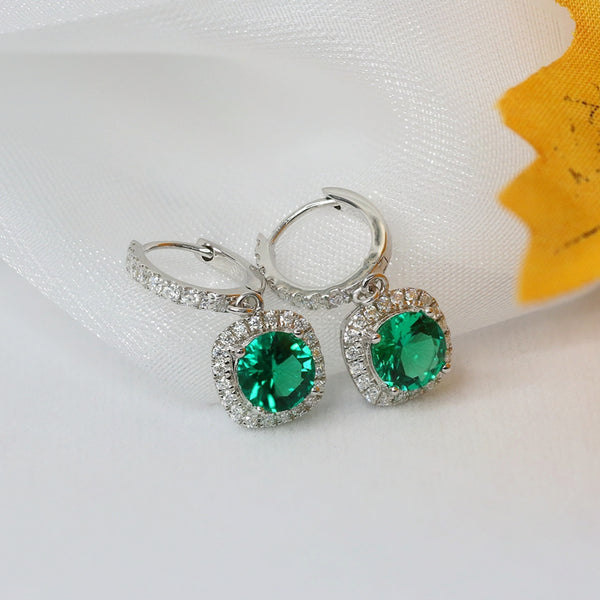 1ct+1ct Lab Emerald Round& Melee Moissanite Halo Earring Studs