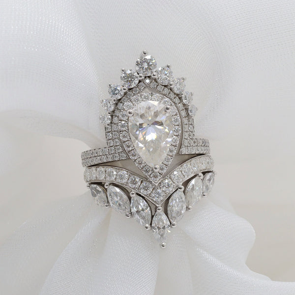 R0073-3CT Luxury Pear Moissanite Ring Set