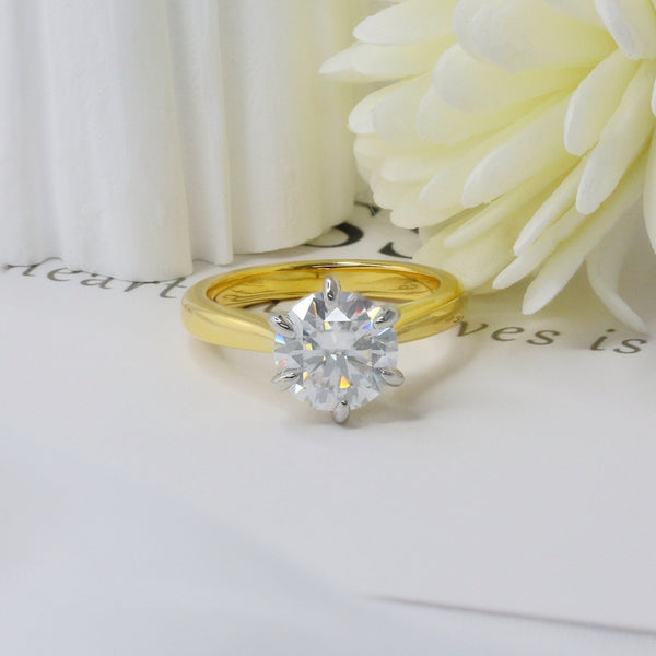 R0059-2CT Round Brilliant Cut Two Colors Moissanite Ring