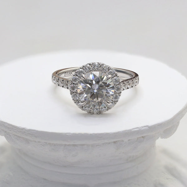 R00208-2ct Round Brilliant Cut Moissanite Halo Ring