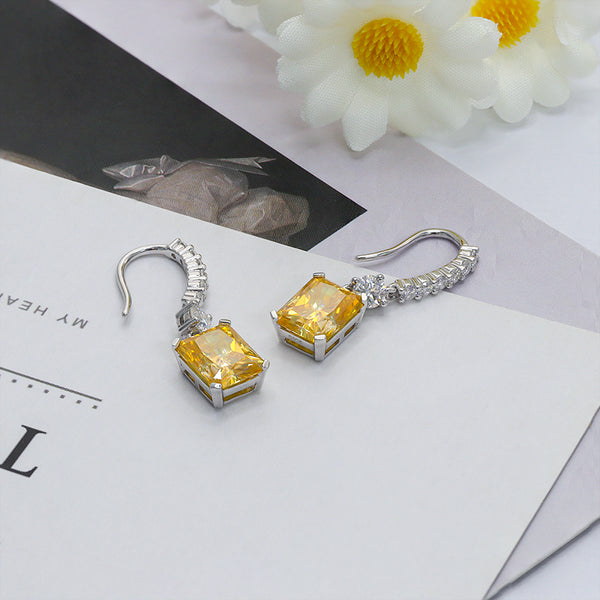 Moissanite 3CT+3CT Plated Yellow Radiant Drop Earrings