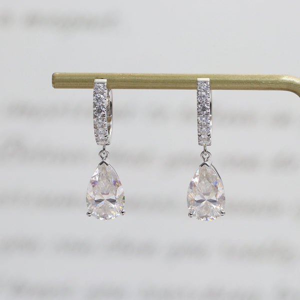 3ct+3ct 7x11mm Pear Moissanite Drop Earrings