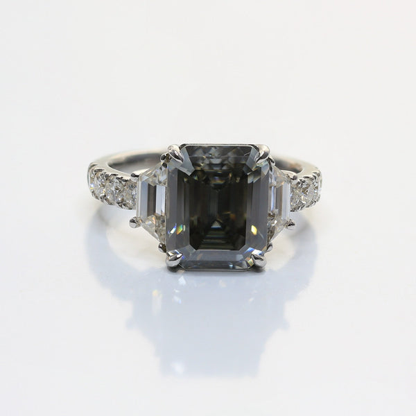 R0024- Moissanite 5ct Gray Emerald Engagement Ring