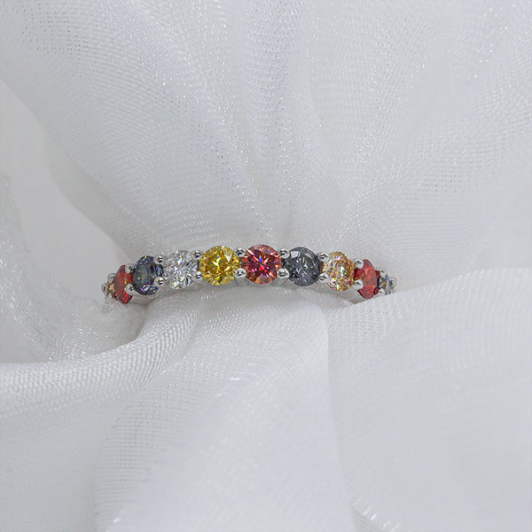 R00361-3MM Colorful Round Moissanite Ring Band