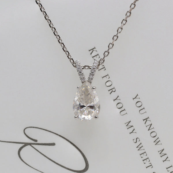 N021- Moissanite 4ct 8x12mm Pear Cut Moissanite Necklace