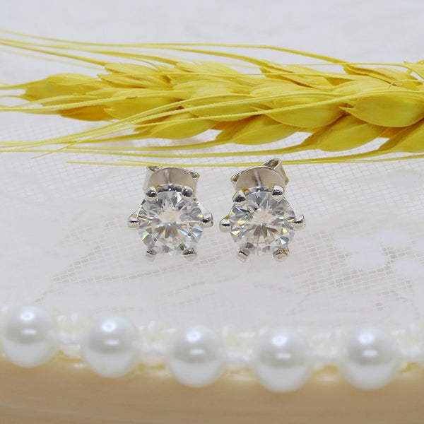 1ct+1ct White Round Moissanite Earring Studs