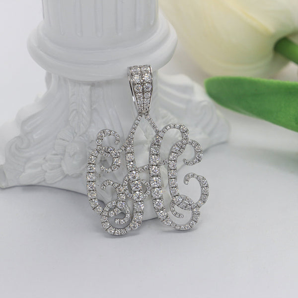 N057- Round Moissanite Letter Name Pendant Necklace(No Chain)