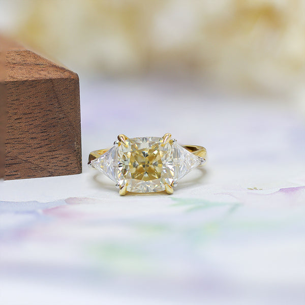 R00298-3.5ct Yellow Cushion Moissanite Ring