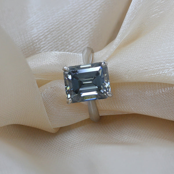 R0062-5CT Gray Emerald Moissanite Solitaire Ring