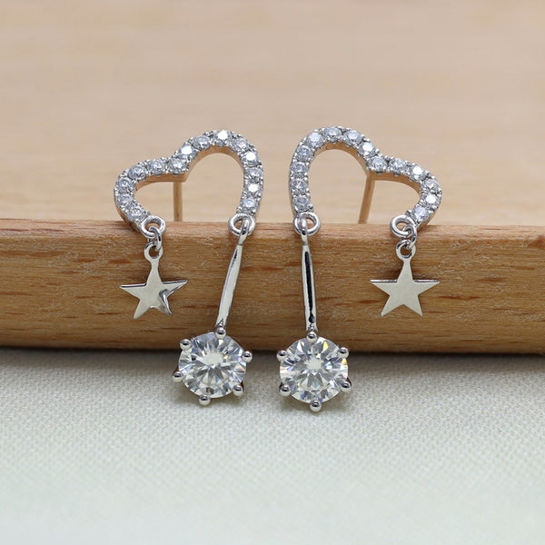 1CT+1CT Round Moissanite Half Heart Shaped Drop Earrings