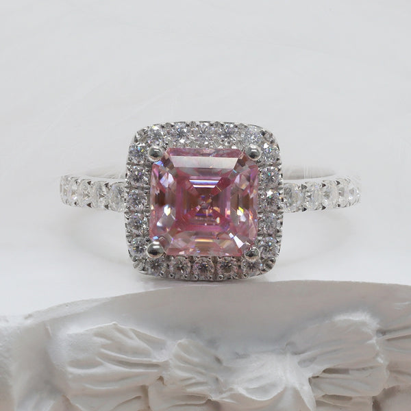 R00143-2CT Pink Asscher Moissanite Halo Ring