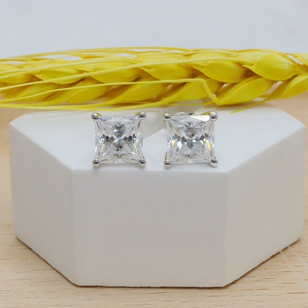 2CT+2CT White Princess Cut Moissanite Earring Studs