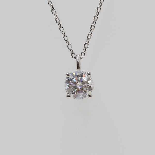 N0027- 2ct Round Moissanite 4 Claws Solitiare Necklace