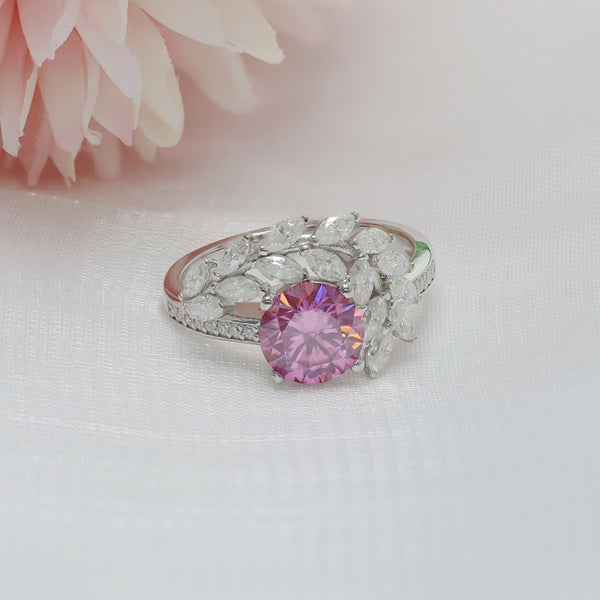 R00221-2CT Pink Round Center Moissanite Ring