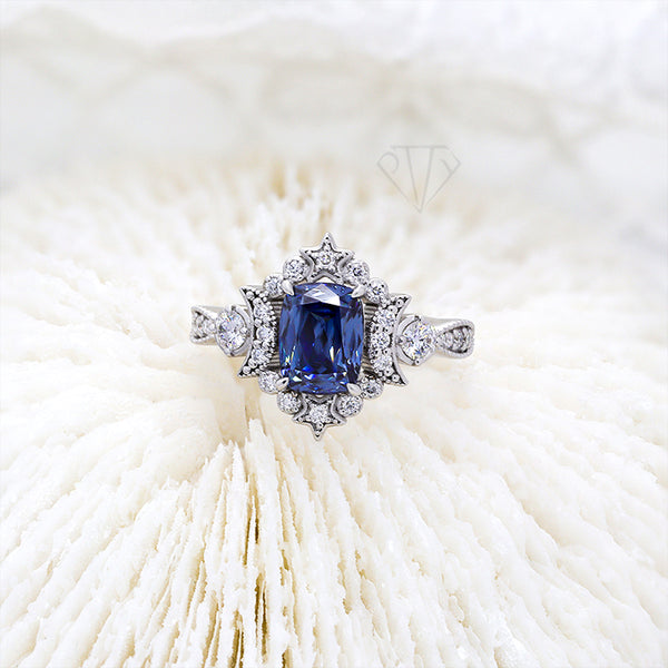 R00625-Paston Custom 7x9mm 3ct Blue Elongated Cushion Moissanite Ring