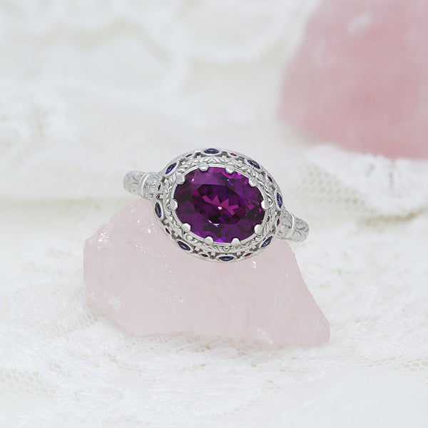 R00531-Paston Custom 3ct 8x10mm Oval Cut Purple Lab Sapphire Ring
