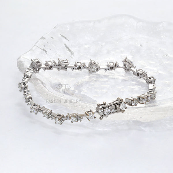 B0023-Paston Custom Fancy Cut Moissanite Bracelet
