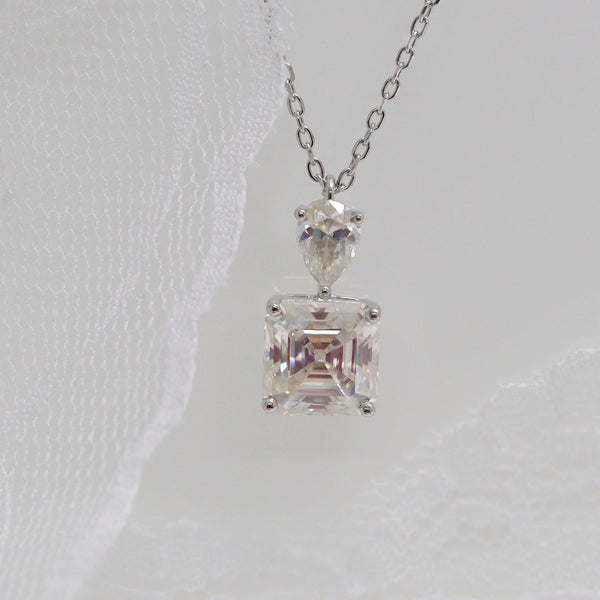 N020- Moissanite 4ct Asscher Cut Moissanite Necklace