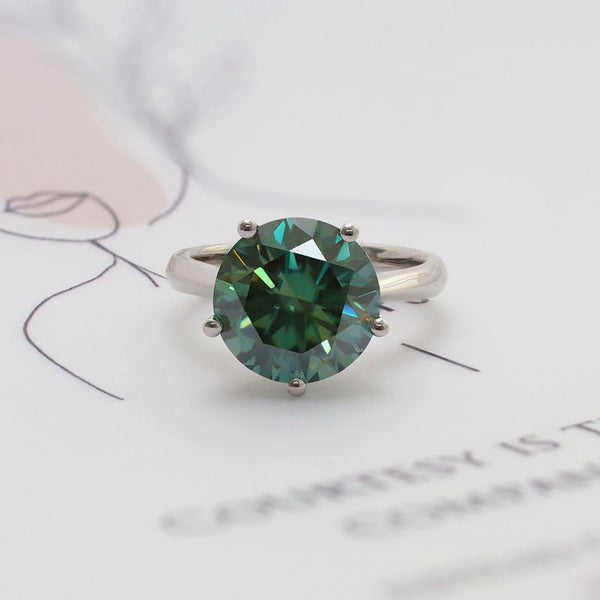 R0097-5ct Green Round  Cut Moissanite Solitaire Ring