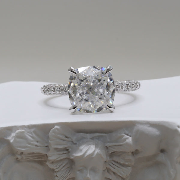 R00251-3.5CT Iced Crushed Cushion Moissanite Ring