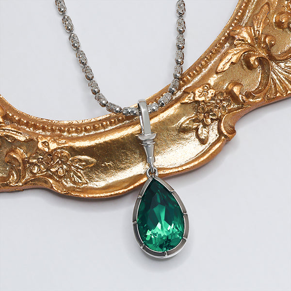 N065- Paston Custom 5ct Lab Grown Emerald Pear Cut Pendant Necklace