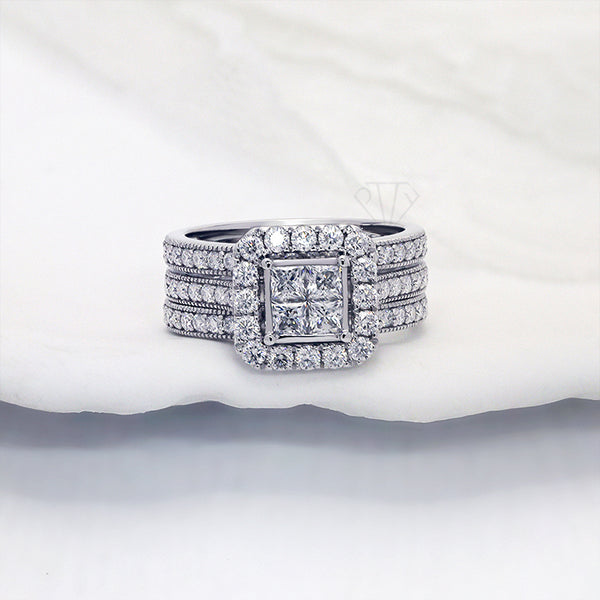 R00619-Paston Custom 3x3mm Princess Cut Moissanite Ring Set