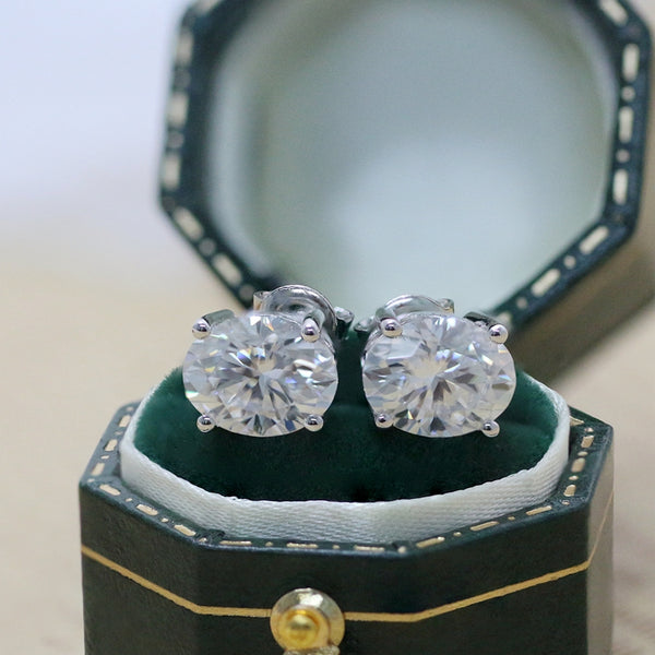 Customized 2CT+2CT Oval White Moissanite Earring Studs