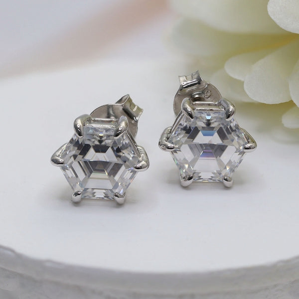 7x7mm Hexagon Moissanite Solitaire Earring Studs