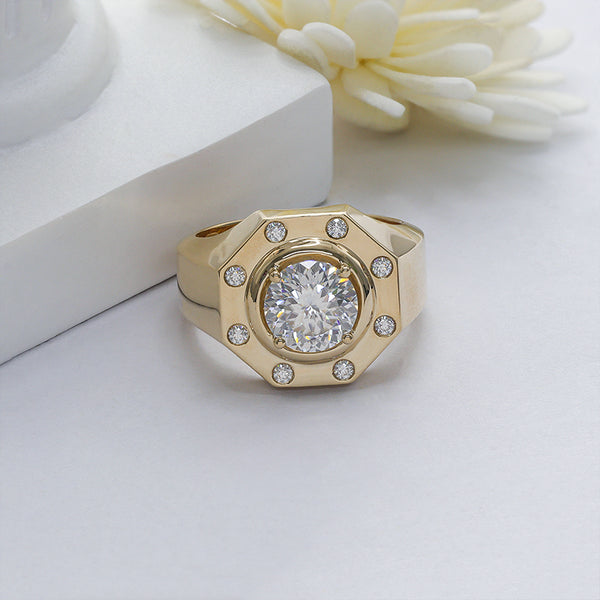 R00318-8.5mm Bird's Nest Cut Moissanite Men's Ring