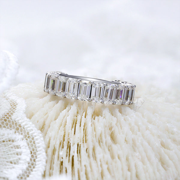 R00627-Paston Custom 3x5mm Emerald Cut Moissanite Ring Band 3/4 Eternity