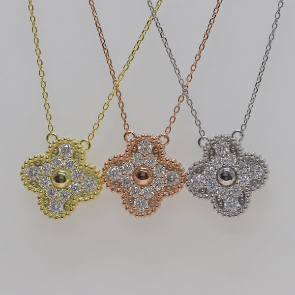 N045- Moissanite Flower Pendant Necklace