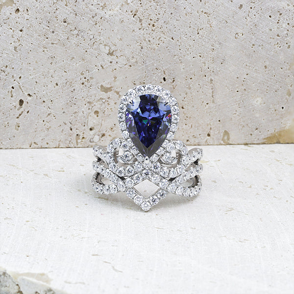 R00554-Paston Custom 9x13mm 5ct Blue Pear Moissanite Ring