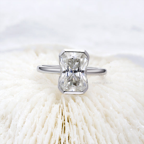 R00638-Paston Custom 8x11mm 4.5ct Radiant Cut Moissanite Ring Half Bezel Setting