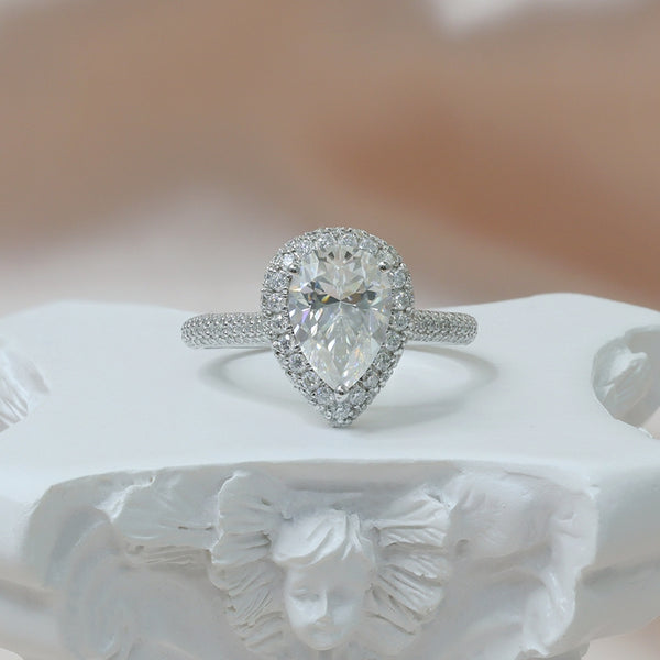 R00138-2CT Pear Moissanite Halo Ring