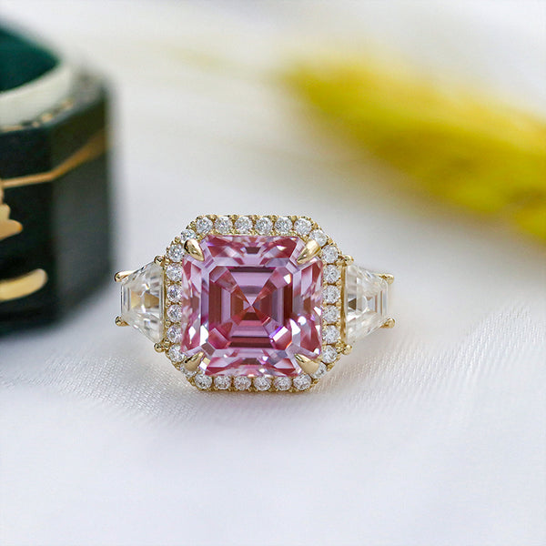 R00197-5CT Pink Asscher Cut Moissanite Ring