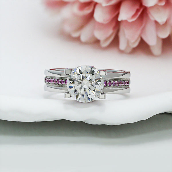 R00592-Paston Custom 9mm 3ct Round Moissanite Ring
