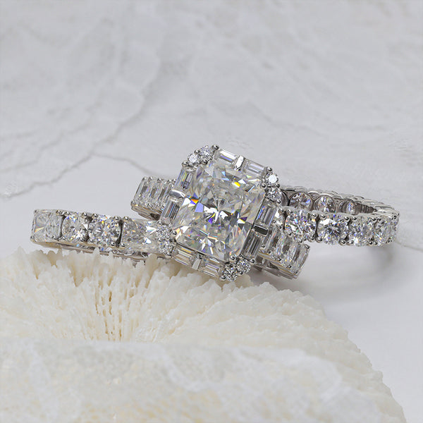 R00507-Paston Custom 5CT 9X11MM Radiant Cut Moissanite Ring Set