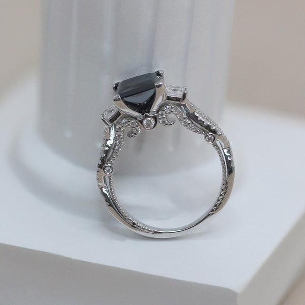 R00129-2CT Black Princess Moissanite Ring