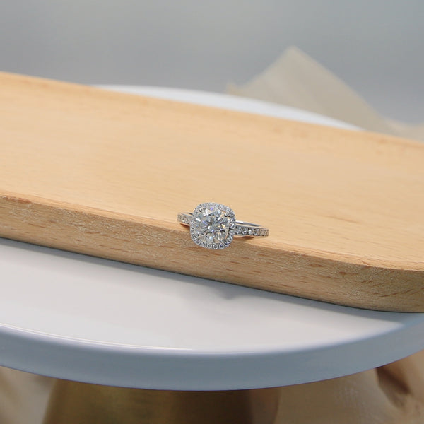 R0030- 2ct 8mm Moissanite White Round Halo Engagement Ring