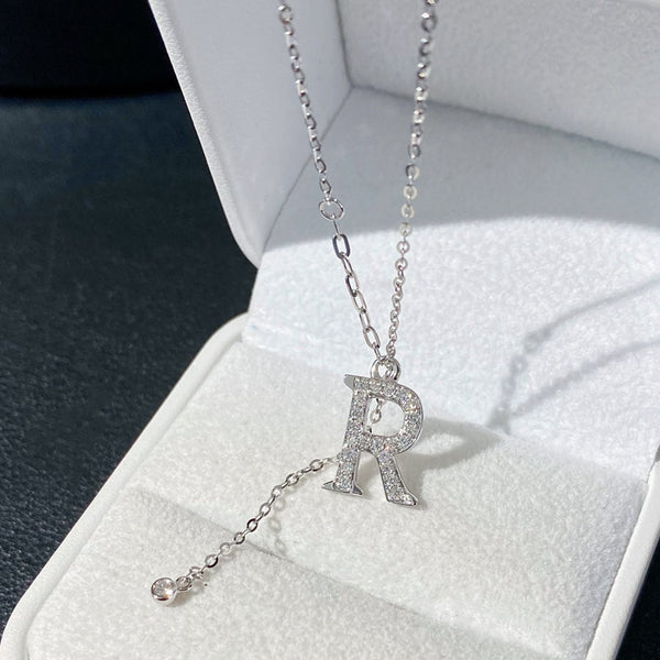 L018-18K 0.253CT Lab Diamond  "R" Letter Pendant Necklace