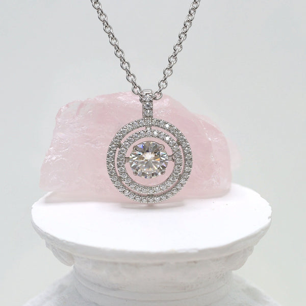 N014- Moissanite 2ct Round Moving Necklace