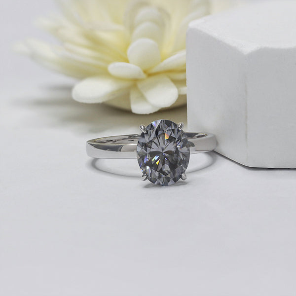 R00327-3ct Gray Oval Moissanite Solitaire Ring