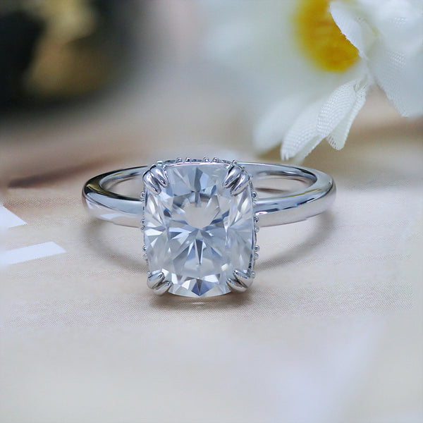 R00184-8x10mm Long Cushion Moissanite Ring