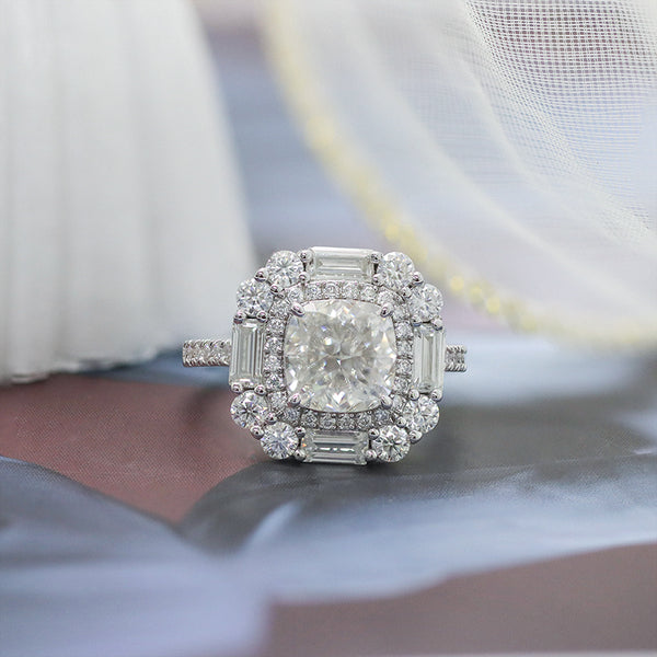 R00181-3CT Iced Crushed Cushion Moissanite Ring