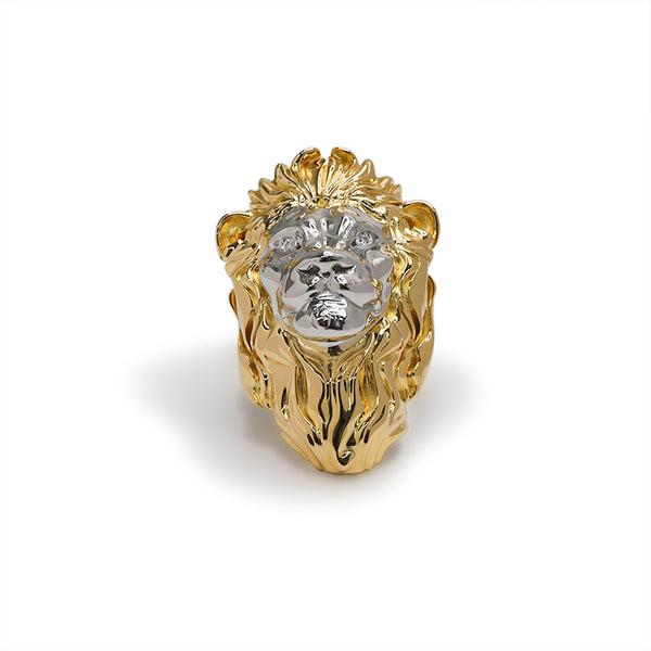 R00389-Lion Men's Ring With Moissanite Eyes